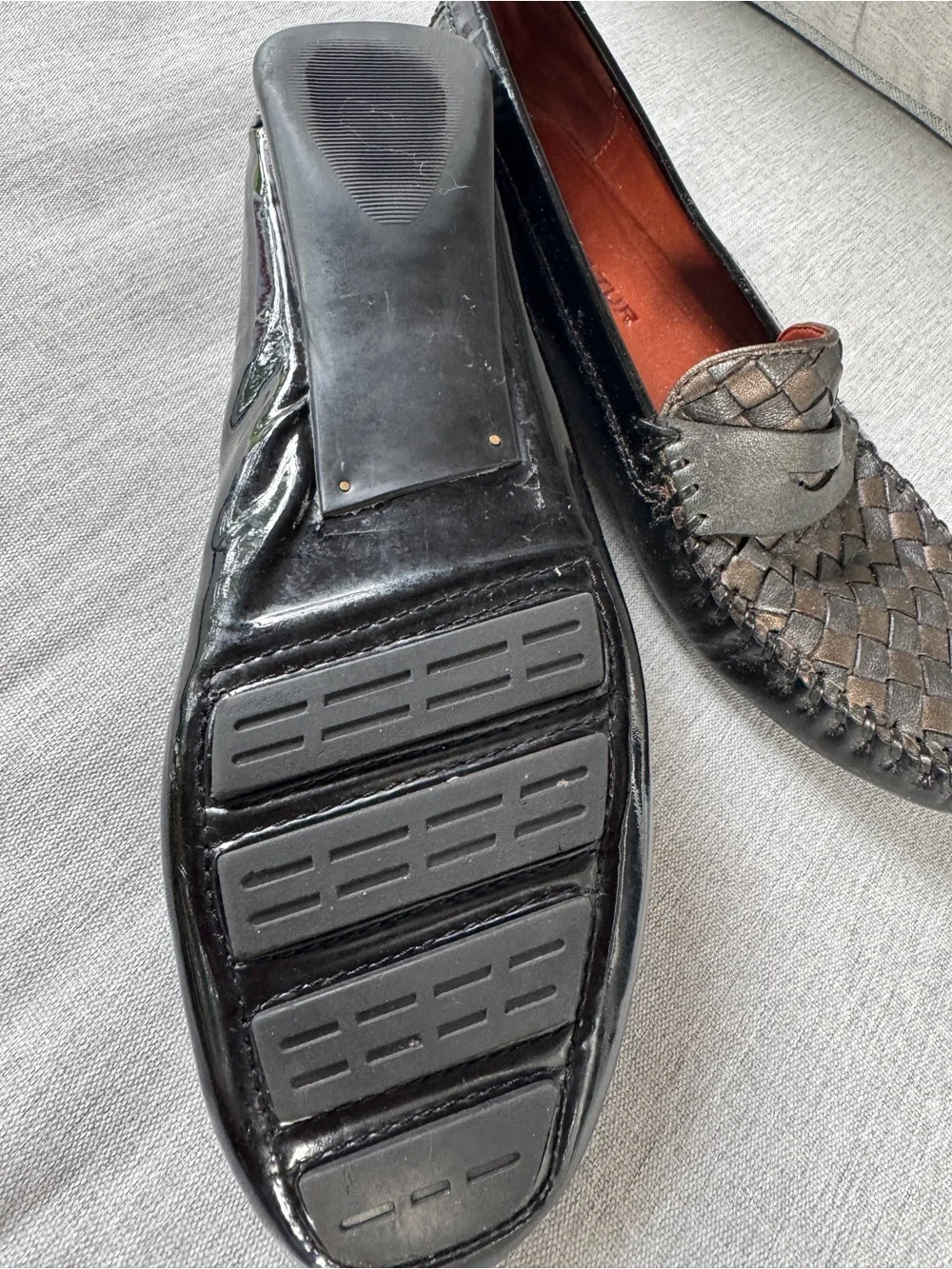Women’s Robert Zur Woven Leather Penny Loafers in bronze, silver and black